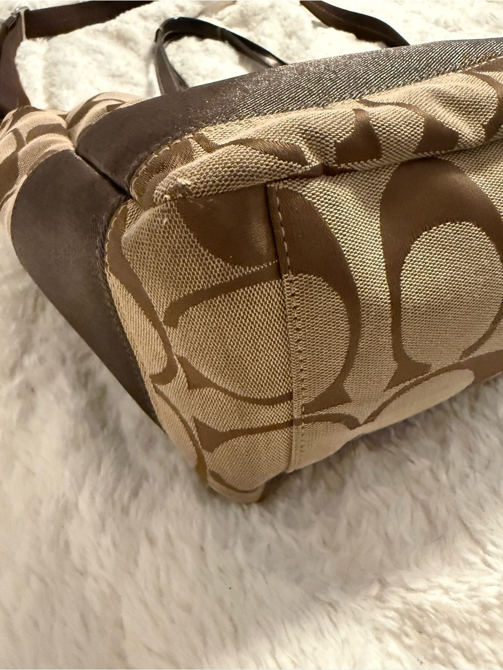 Coach Brown Signature Canvas Tote with Dark Brown Trim - Picture 4 of 15